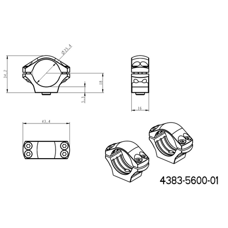 1 inch scope rings [25,4mm] | two-piece Picatinny QD Ergo base JK-N
